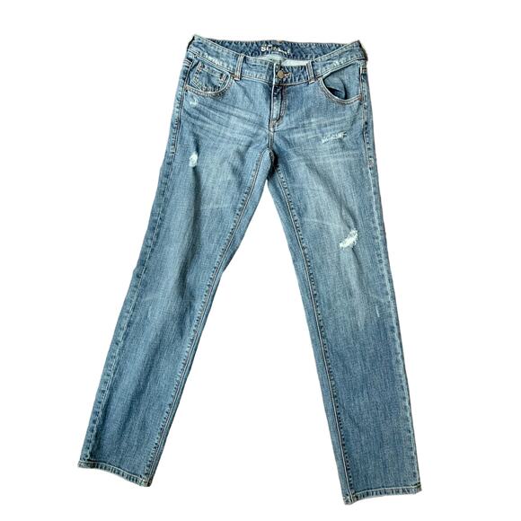 New York & Company Low Rise Slim Slouch Distressed Cotton Denim Jeans Women's 4 - Picture 1 of 8